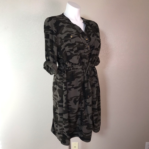 LANE BRYANT GREEN & BLACK CAMO DRAWSTRING DRESS - Picture 2 of 5